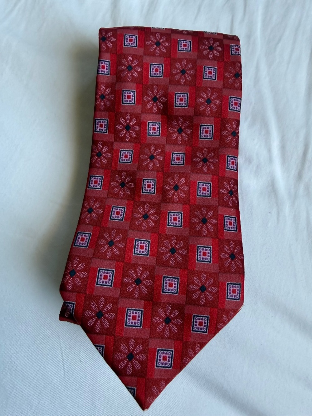 Ermenegildo Zegna Red Floral Geometric Silk Tie Italy 59”